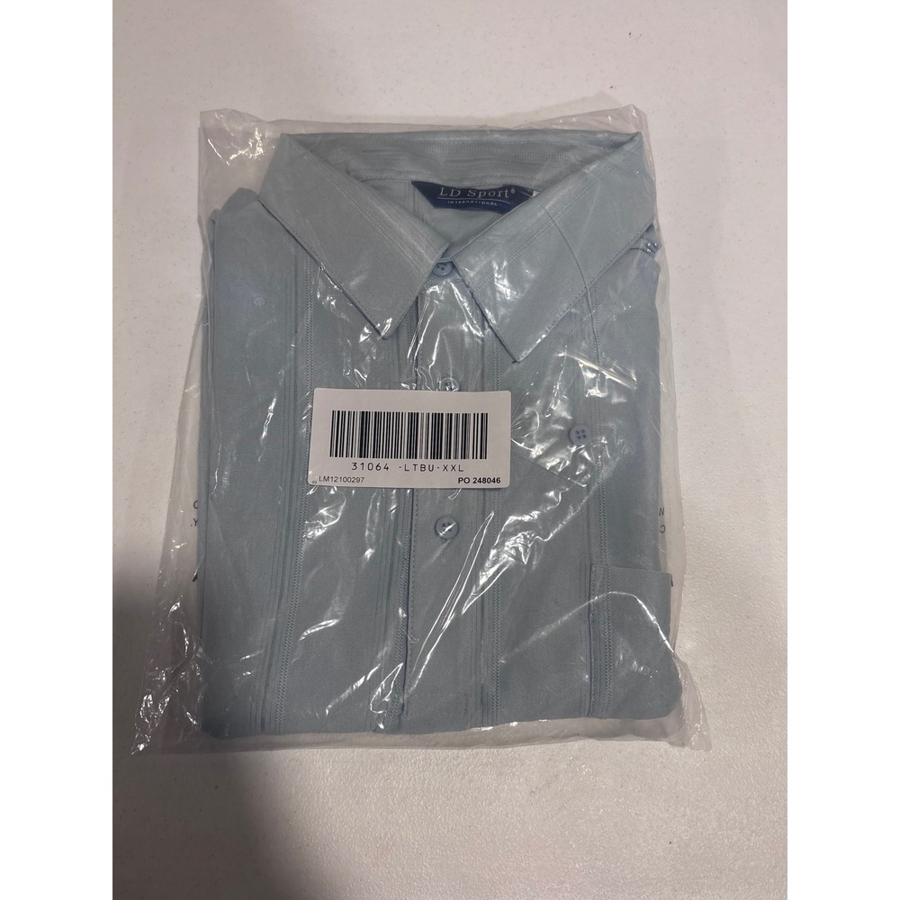 LD Sport Mens Light Blue Guayabera Short Sleeve Button Up Shirt XXL